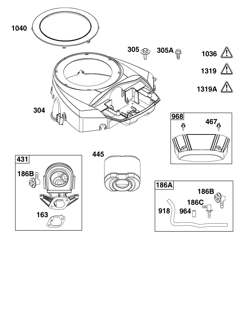 Blower Housing And Air Cleaner Group Diagram and Parts List for 44U877-0023-B5 400000 - 699999 Briggs and Stratton Engine
